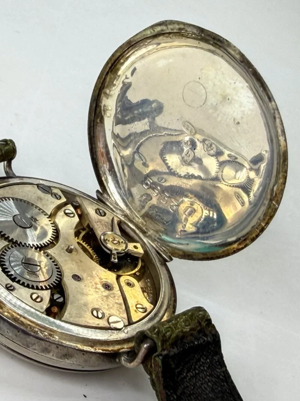 WWI Swiss Sterling Silver Telephone Dial Trench Watch c1915 Mechanical SS489